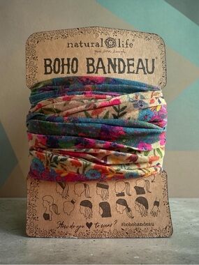 NATURAL LIFE Floral Boho Stretch Headband in Teal, Pink & Cream